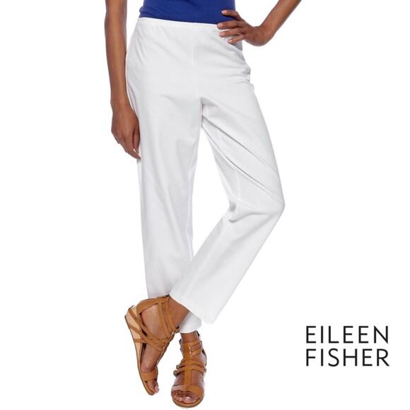 Eileen Fisher Slim Ankle Pants Small White Side Zip $118 Stretch Cotton Twill XL - Picture 1 of 12